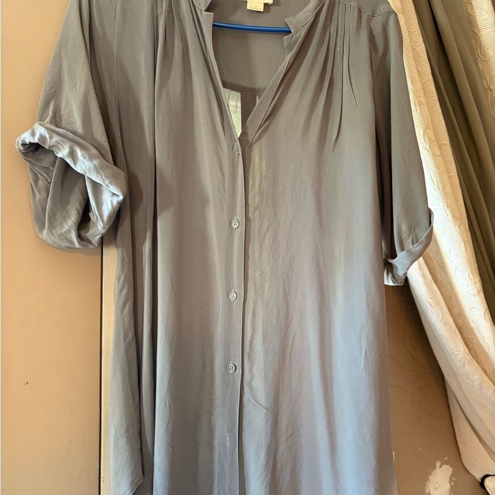 Maeve Light Gray Button Down Shirt 100% silk